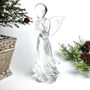 VTG Clear Glass Praying Angel Figurine Handblown Spiritual Elegant 7.25" tall